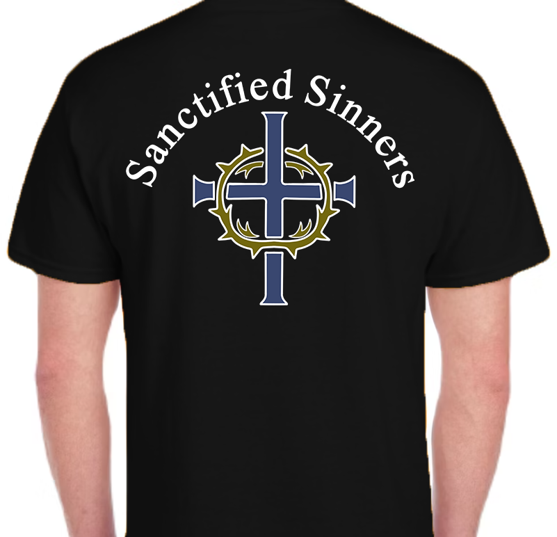 Sanctified Sinners Logo White Men's Back Graphic