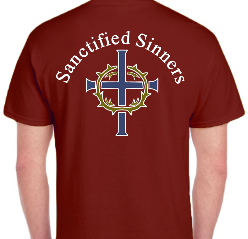 Sanctified Sinners Logo White Men's Back Graphic