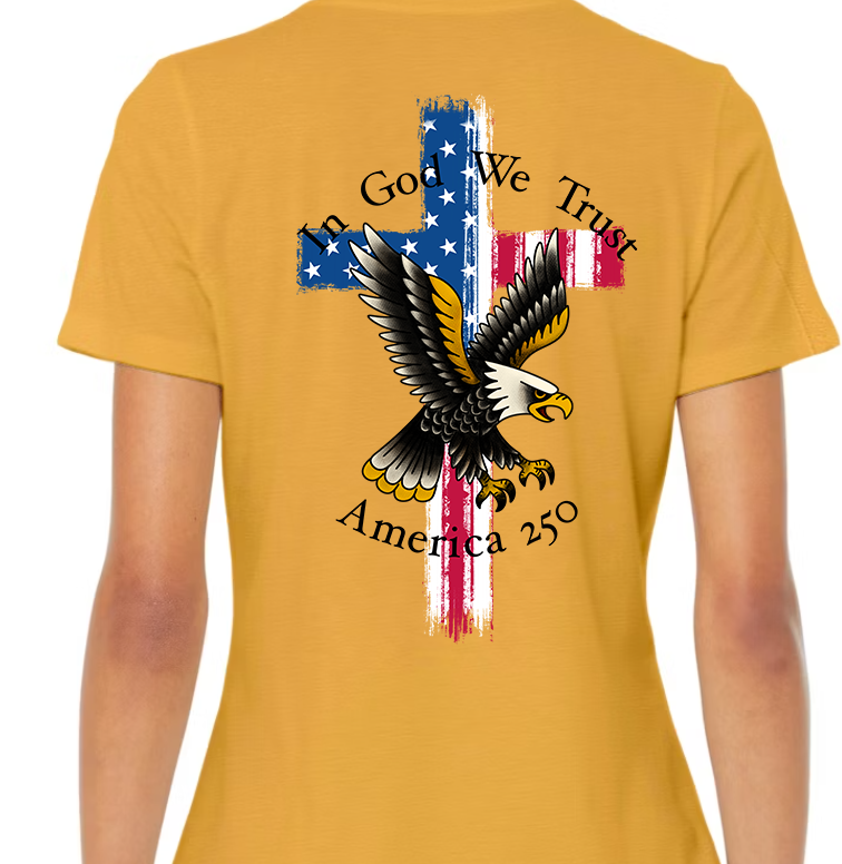 In God We Trust America 250 Women's Back Graphic