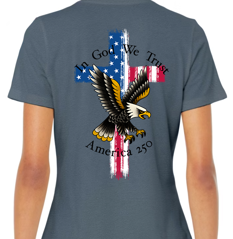 In God We Trust America 250 Women's Back Graphic