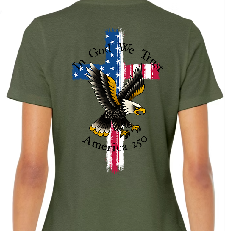 In God We Trust America 250 Women's Back Graphic