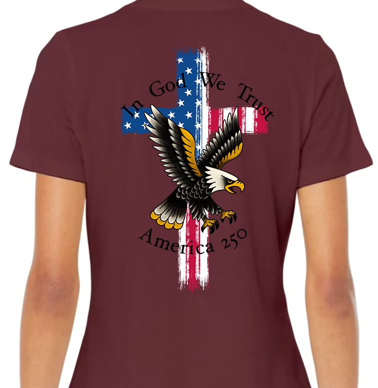 In God We Trust America 250 Women's Back Graphic