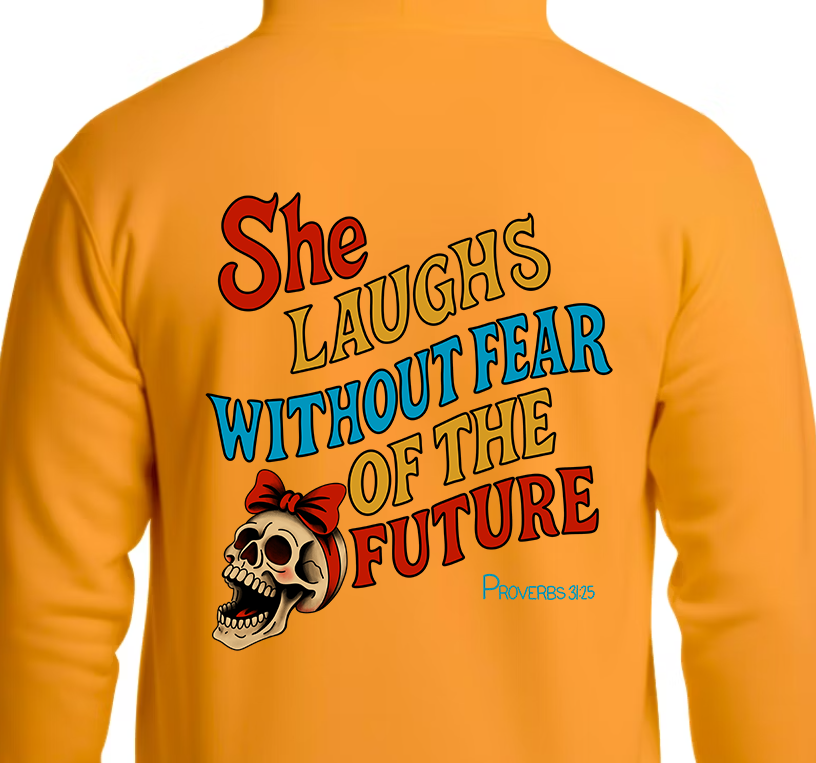 Proverbs 31:25 Hoodie Back Graphics